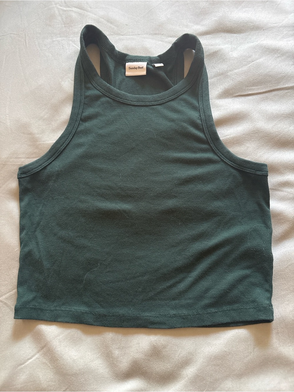 Sunday Best Dark Green Ribbed Racerback Crop Tank Top